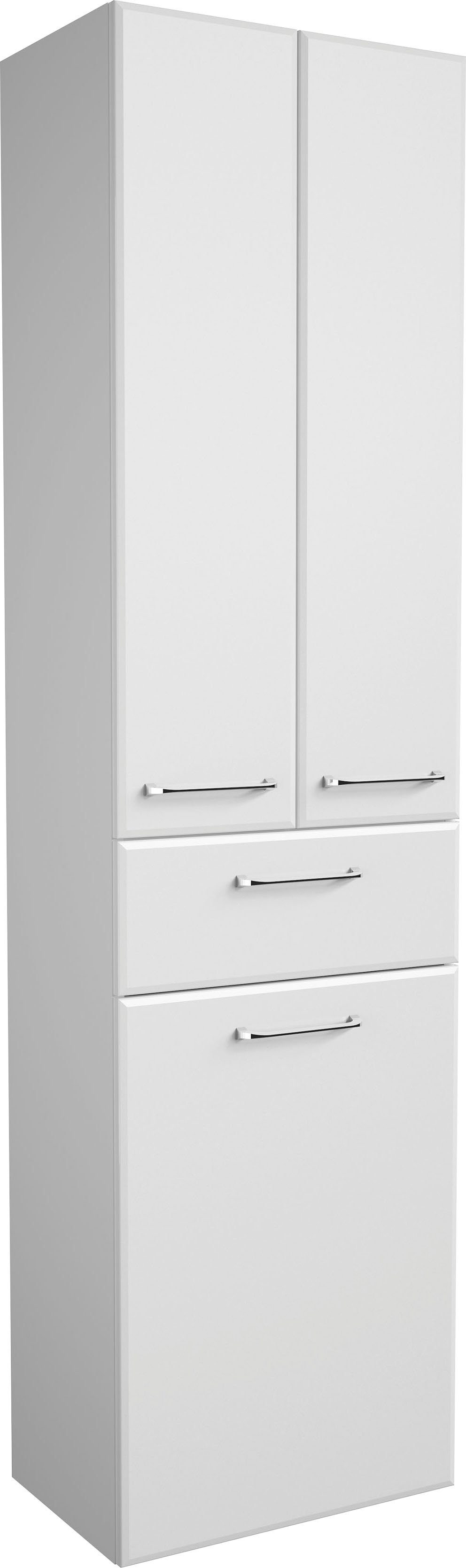 Saphir Hochschrank Quickset Badschrank 50 cm breit, 2 Türen, 1 Schublade, 1 Wäschekippe Badezimmer-Hochschrank inkl. Türdämpfer, Griffe in Chrom glänzend – Bild 2 von 5