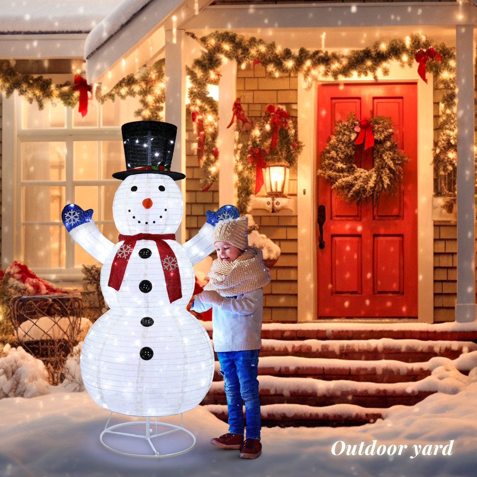 LALAHO Schneemann LED-Schneemann Weihnachten deko, 180cm mit 200 LEDs Weihnachtsbeleuchtung für Innen und Außen – Bild 4 von 5