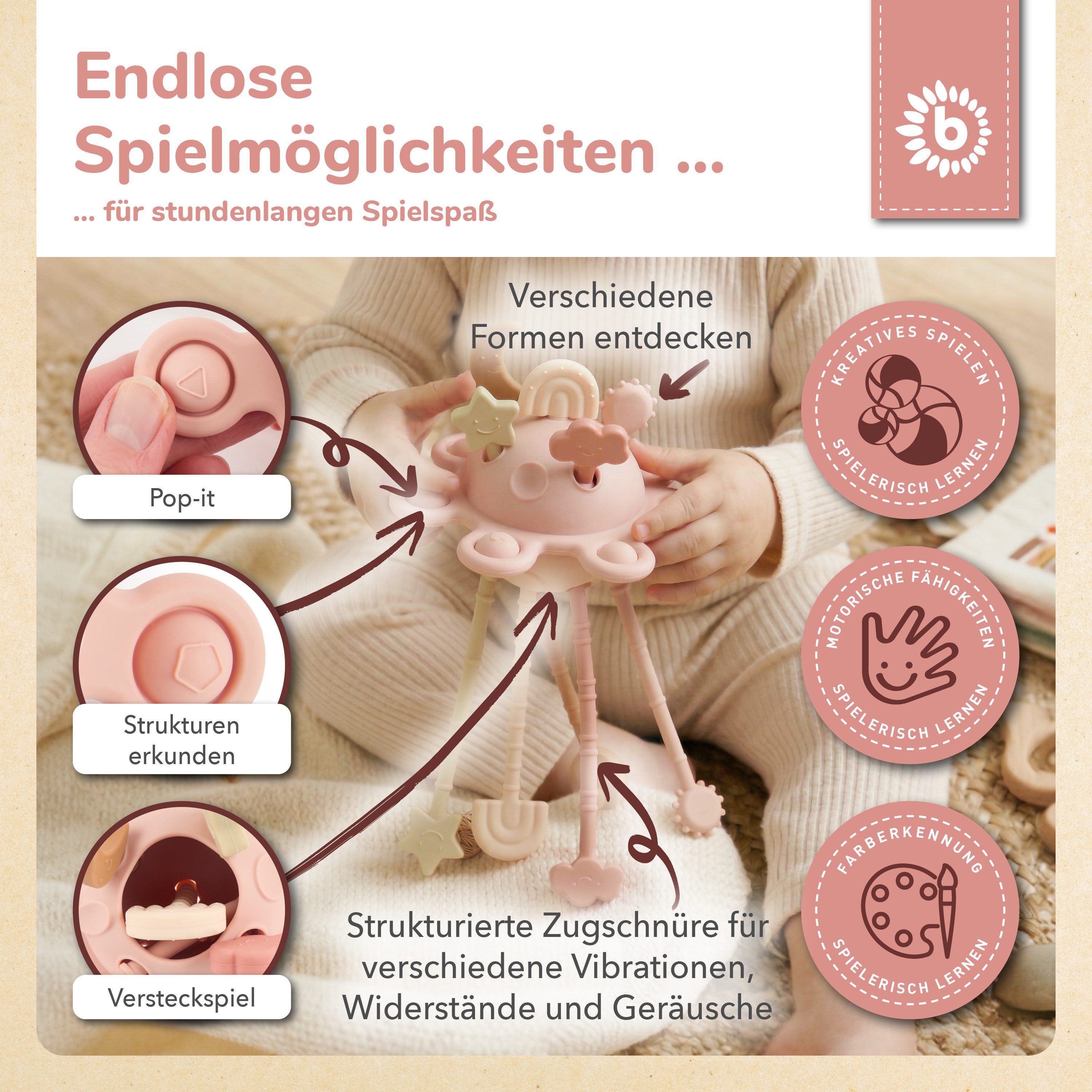 BIECO Stapelspielzeug Bieco Silikon Activity Montessori Spielzeug Baby – Bild 4 von 5