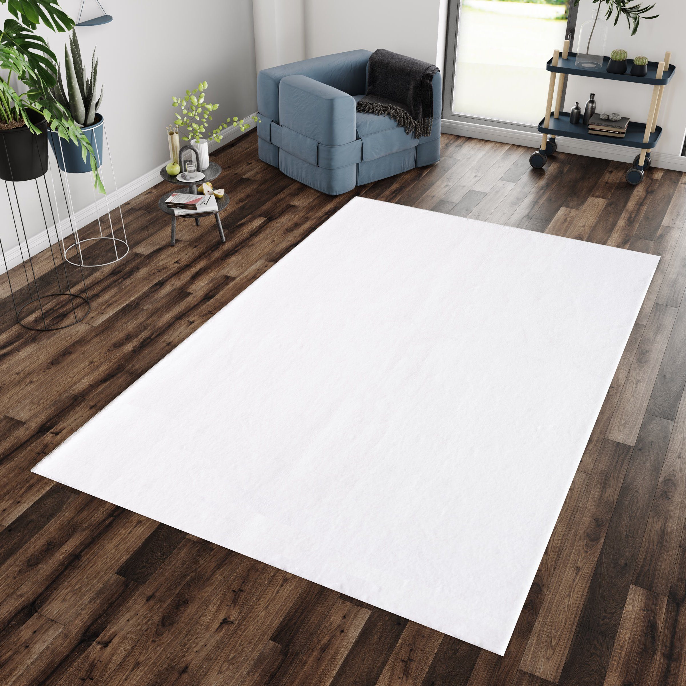 Teppich Unicolor - Einfarbig, Teppium, Rund, Höhe: 25 mm, Teppich Wohnzimmer Einfarbig Creme Kunstfell Plüsch Shaggy Waschbar