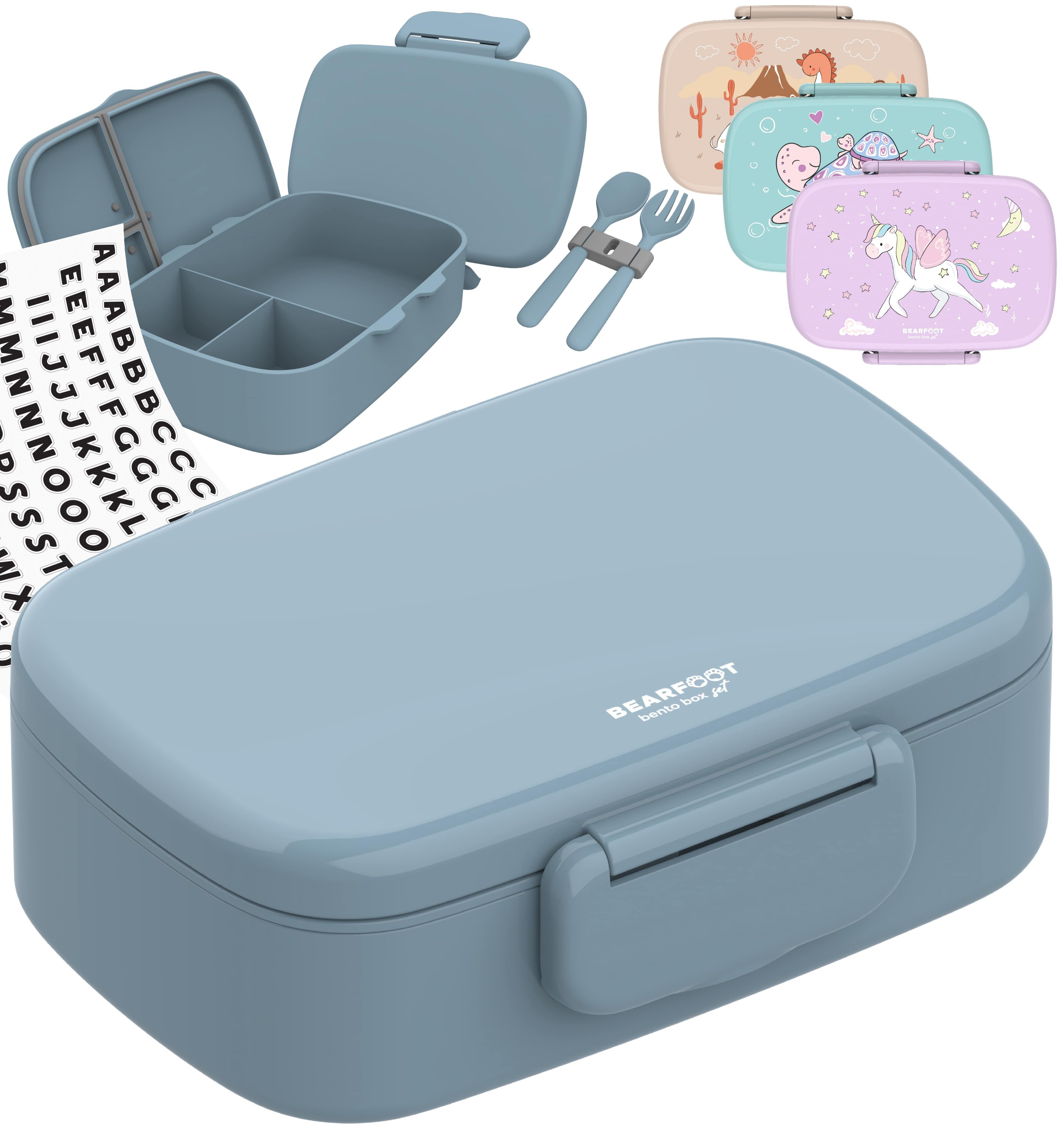 BEARFOOT Lunchbox Brotdose Kinder mit Fächern, leicht & auslaufsicher - blau, Kindergarten und Schule - Mädchen und Jungen, Vesperbox, Snackbox