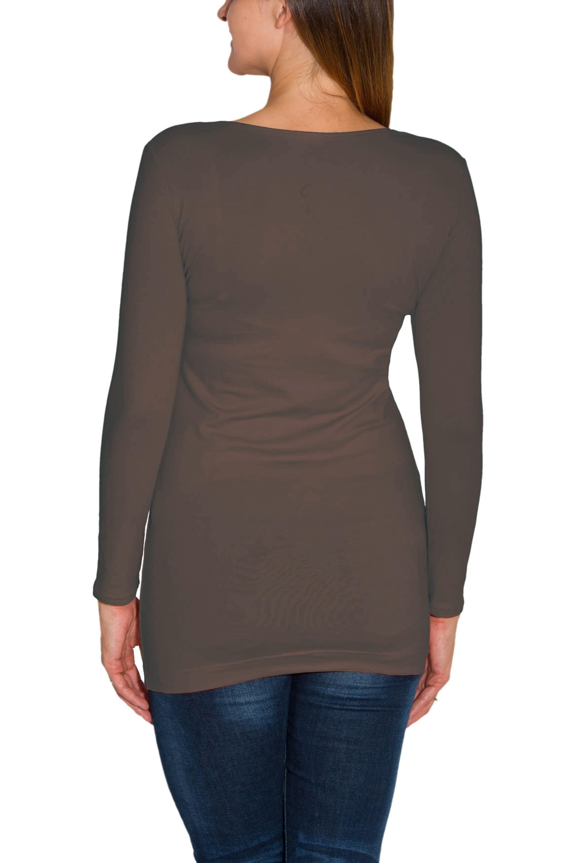 Alkato Langarmshirt Alkato Damen Langarm Longshirt Langarmshirt Tunika Basic Shirt