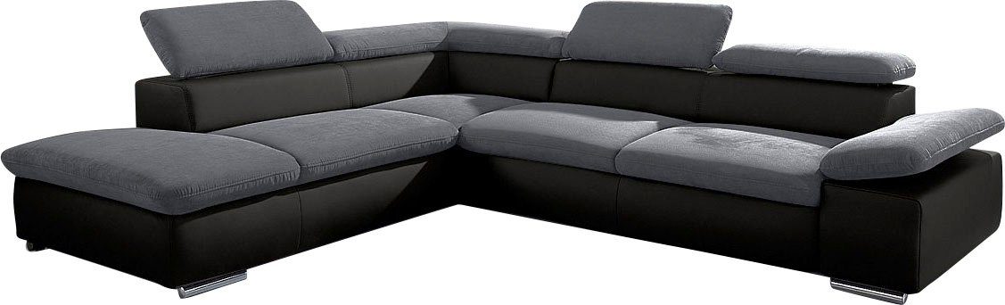 sit&more Ecksofa Valantine, grau | Kopf- Armteilverstellung mit schwarz/grau mane, anthrazit und inklusive 