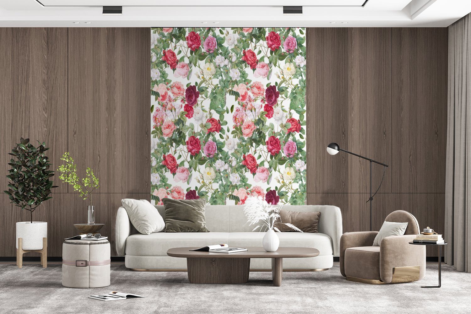 Wohnzimmer, Montagefertig - (3 Tapete Blumen St), Rosen, Fototapete bedruckt, Vinyl MuchoWow Wandtapete Matt, für Vintage -