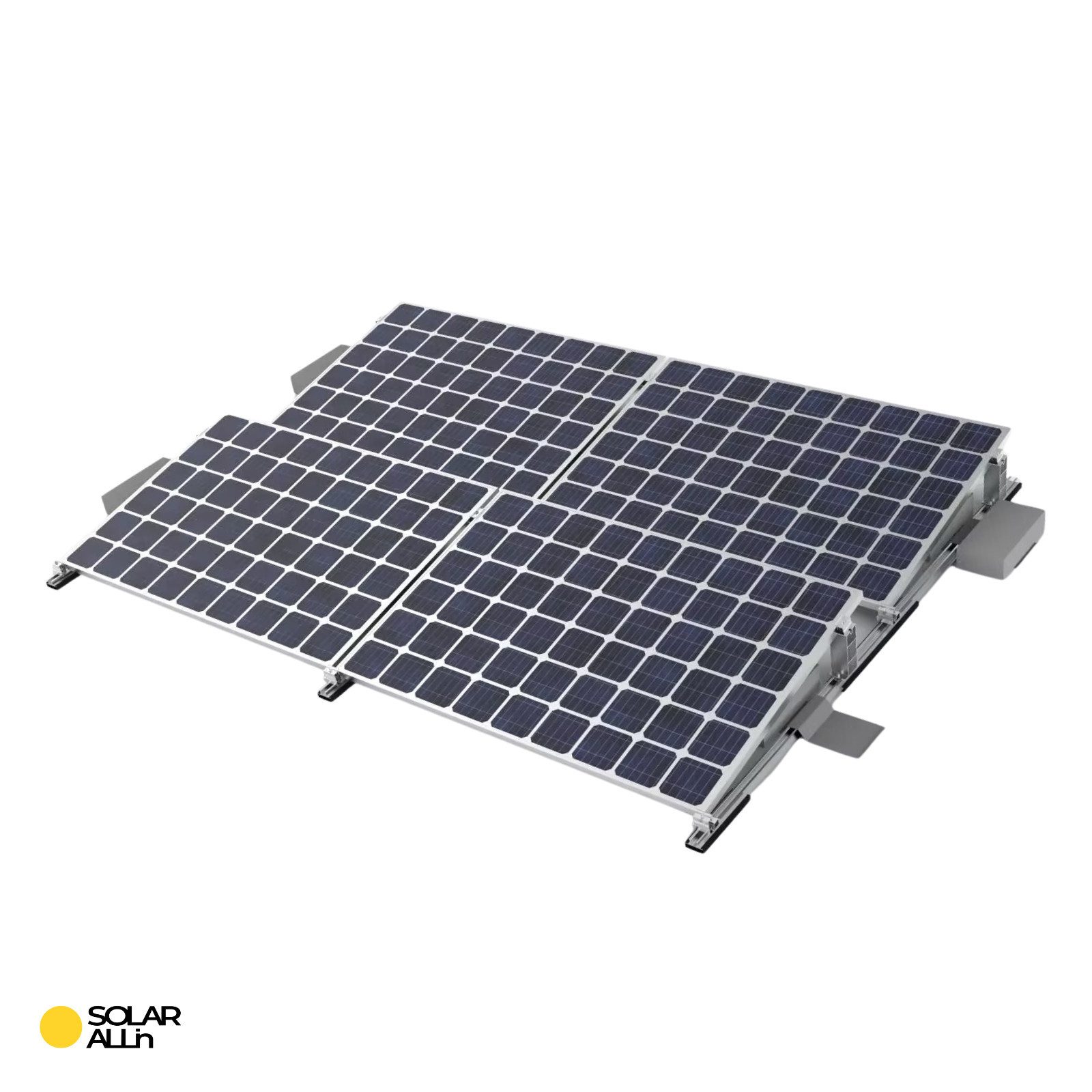 smartEC Solarmodul-Halterung Montagesystem für Flachdach 4 Solarmodule Neigung 10°, (Einfache Montage Aluminium rutschfest modular erweiterbar effektiv)
