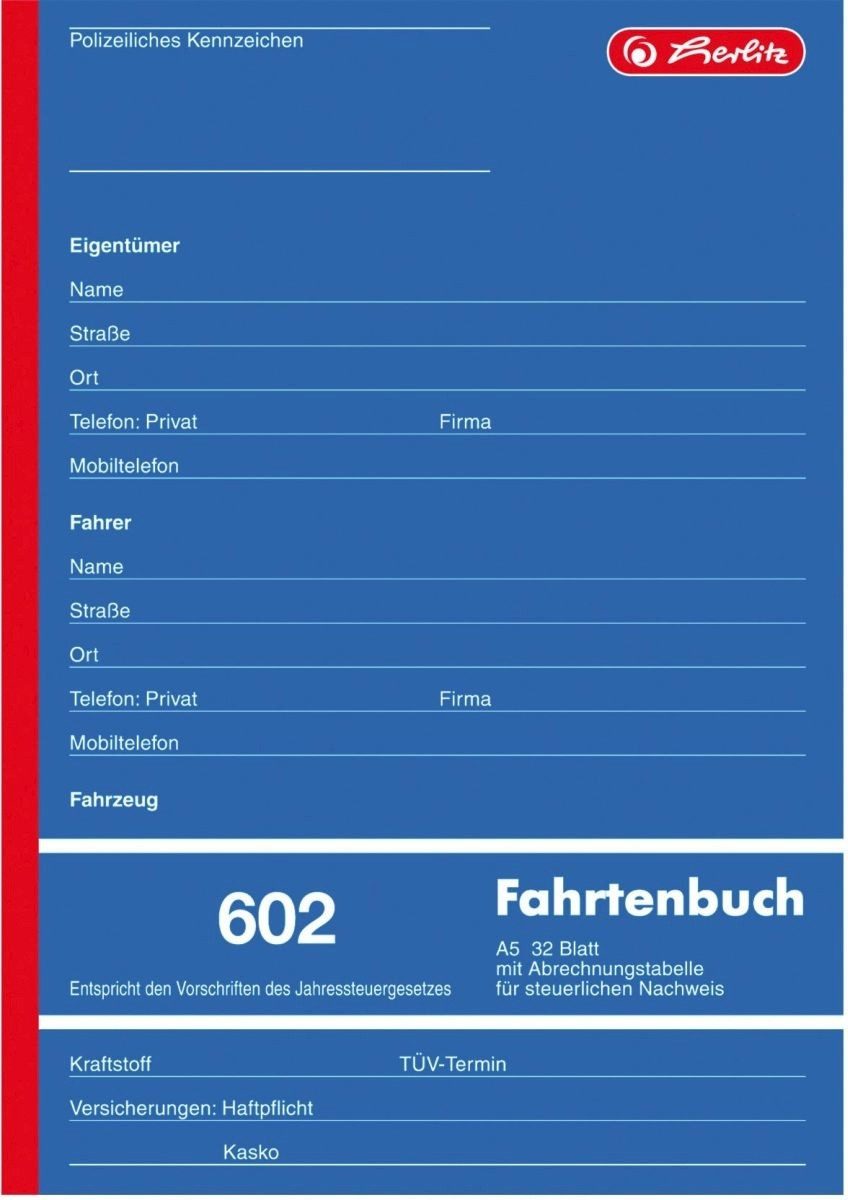 Formularblock Formularbuch Fahrtenbuch A5 602 32 Blatt.