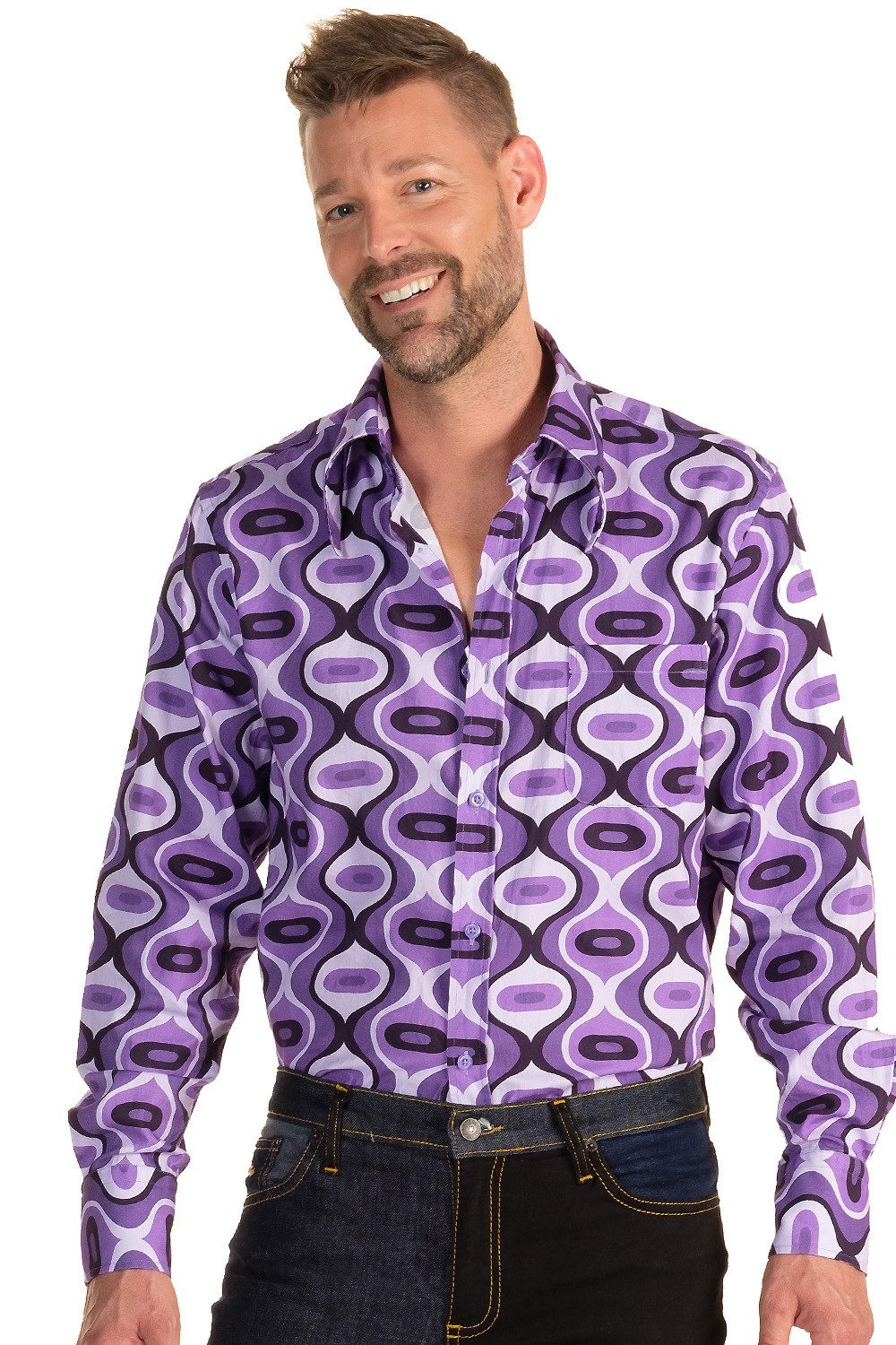 Comycom Langarmhemd 70er-Style Waves Violett