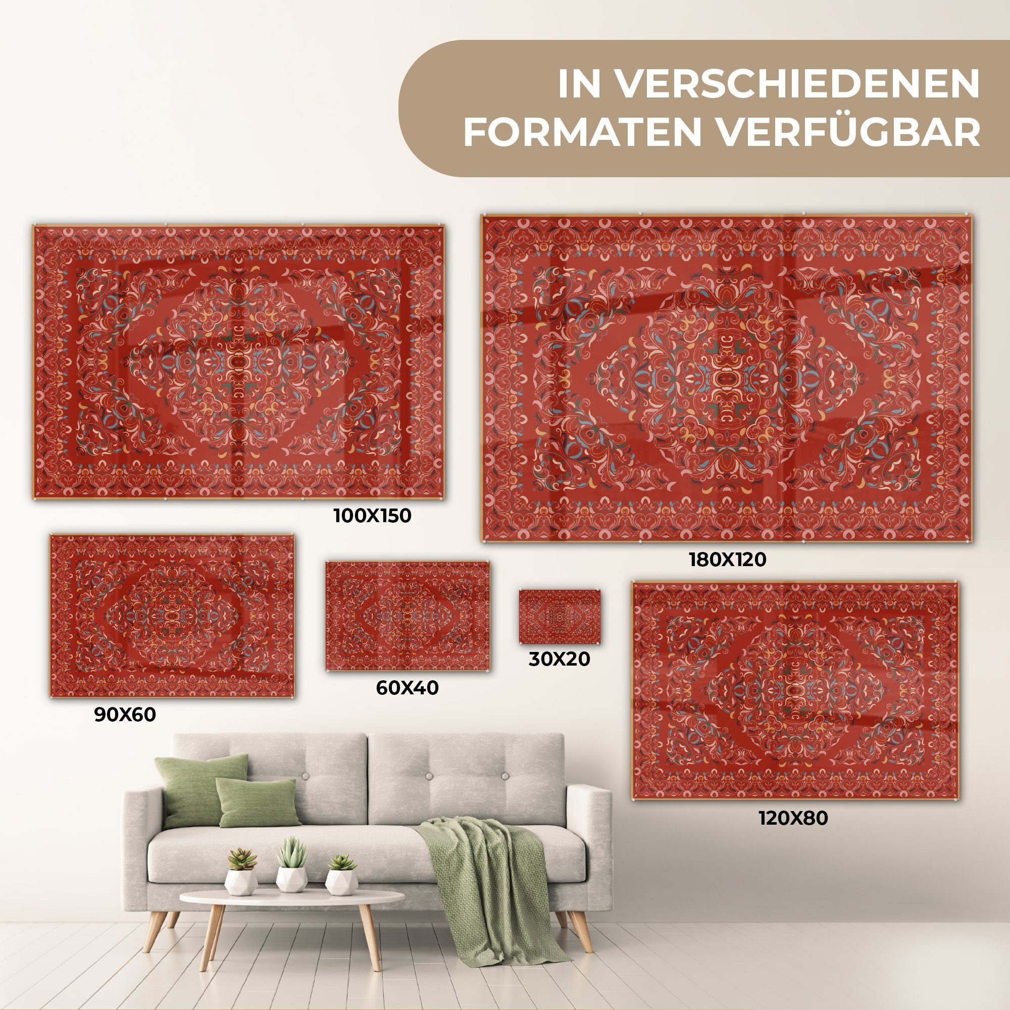 MuchoWow Acrylglasbild Persische Muster & (1 Rot, Wohnzimmer Schlafzimmer Acrylglasbilder - Teppiche - St), Teppiche 