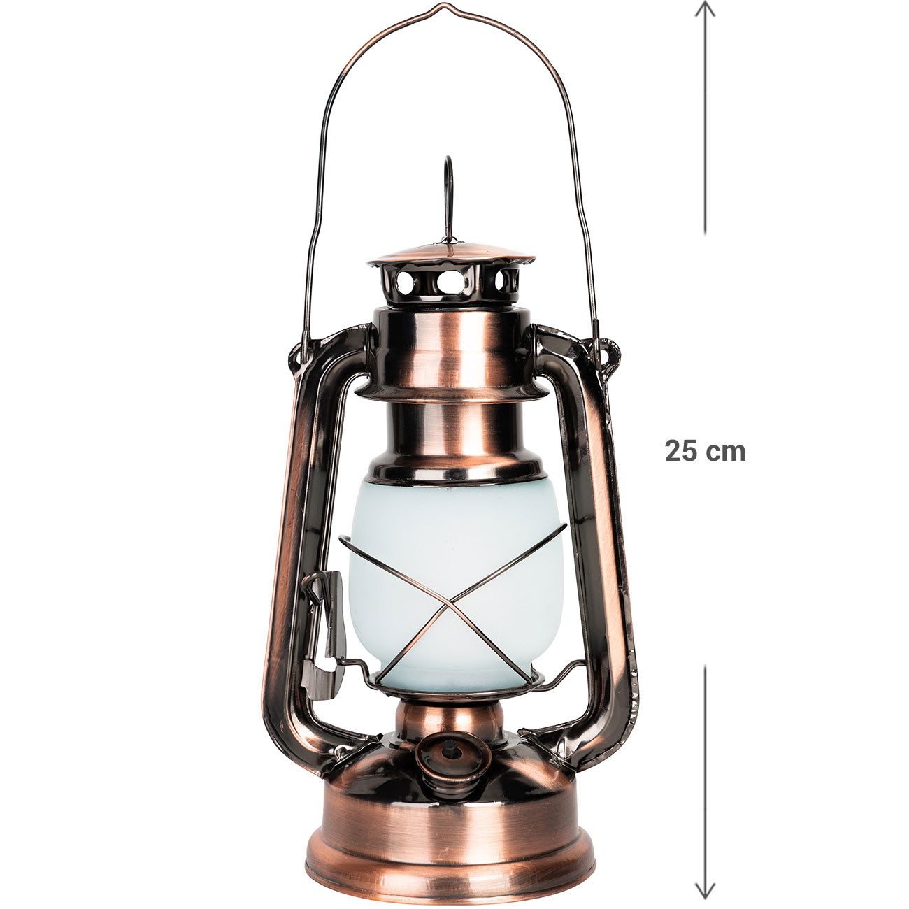 Casativo LED Laterne Retro LED-Sturmlaterne 25cm mit Flammen-Optik Ø15 x H25 cm Batterie, LED fest integriert, Batteriebetrieb, Bronzelook, zum Aufhängen, Tragegriff&Ring