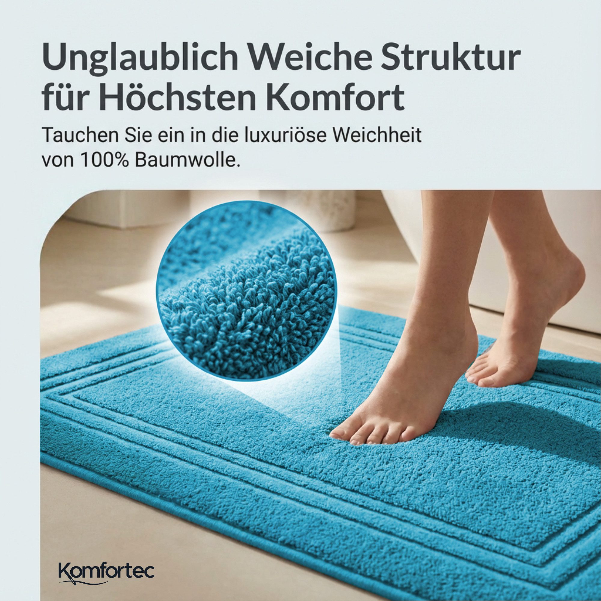 Komfortec Badematte Badvorleger aus 100% Baumwolle, 50x70 cm Duschvorleger, Waschbar Duschmatte, Frottee, Rechteckig, 600 g/m², 2er Set, Saugfähig & Schnelltroc – Bild 2 von 5