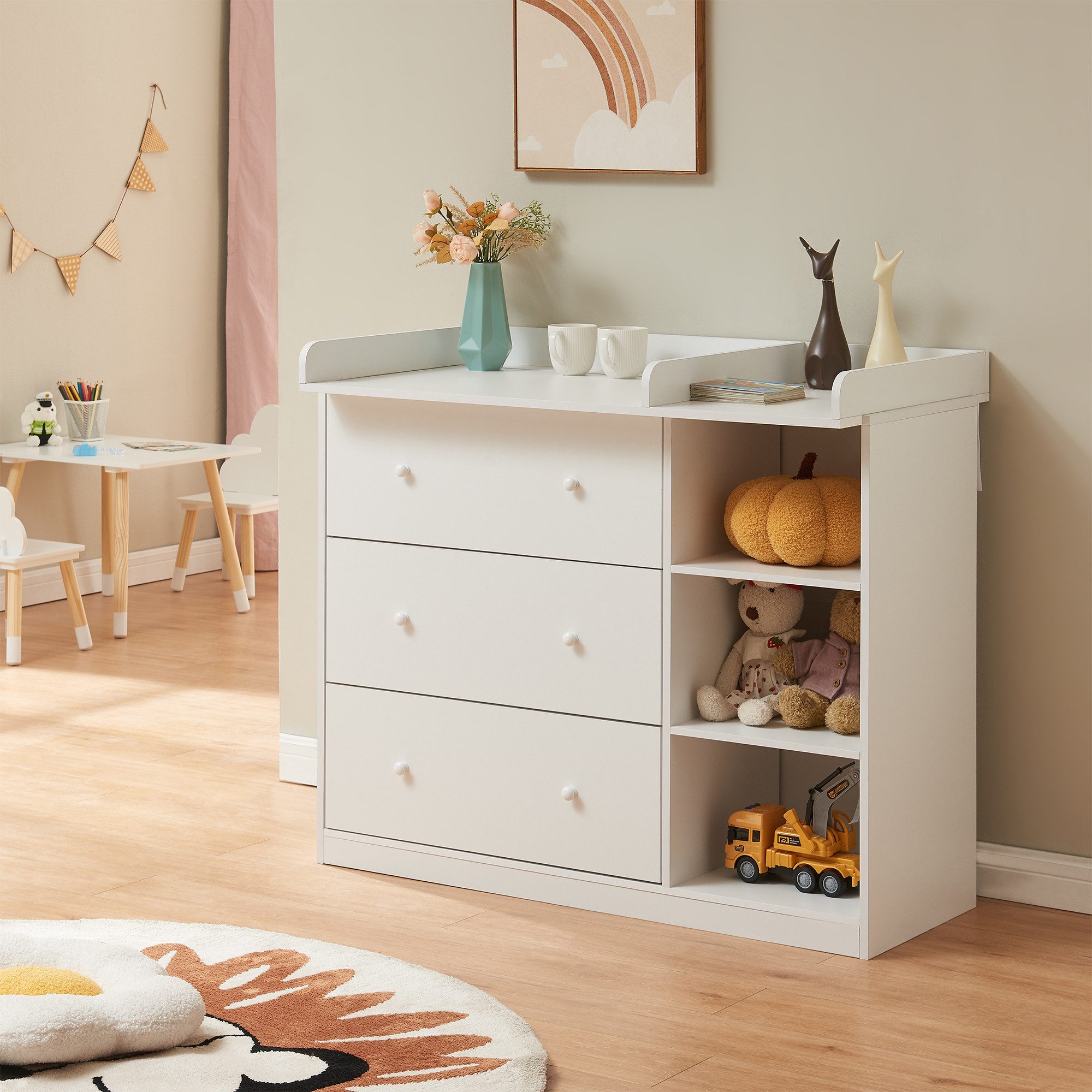 en.casa Wickelkommode, »Beldinupp« mit abnehmbarer Wickelauflage 93x110x55 cm Weiß