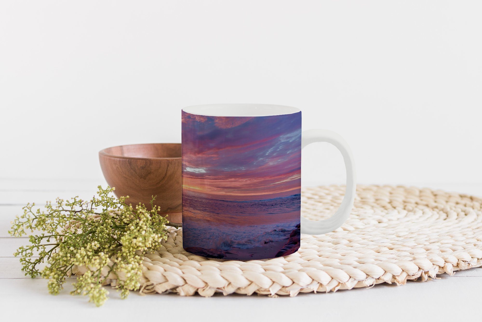 Kaffeetassen, Teetasse, Teetasse, Tasse Strand Keramik, - MuchoWow Becher, Sonnenuntergang, Geschenk - Meer