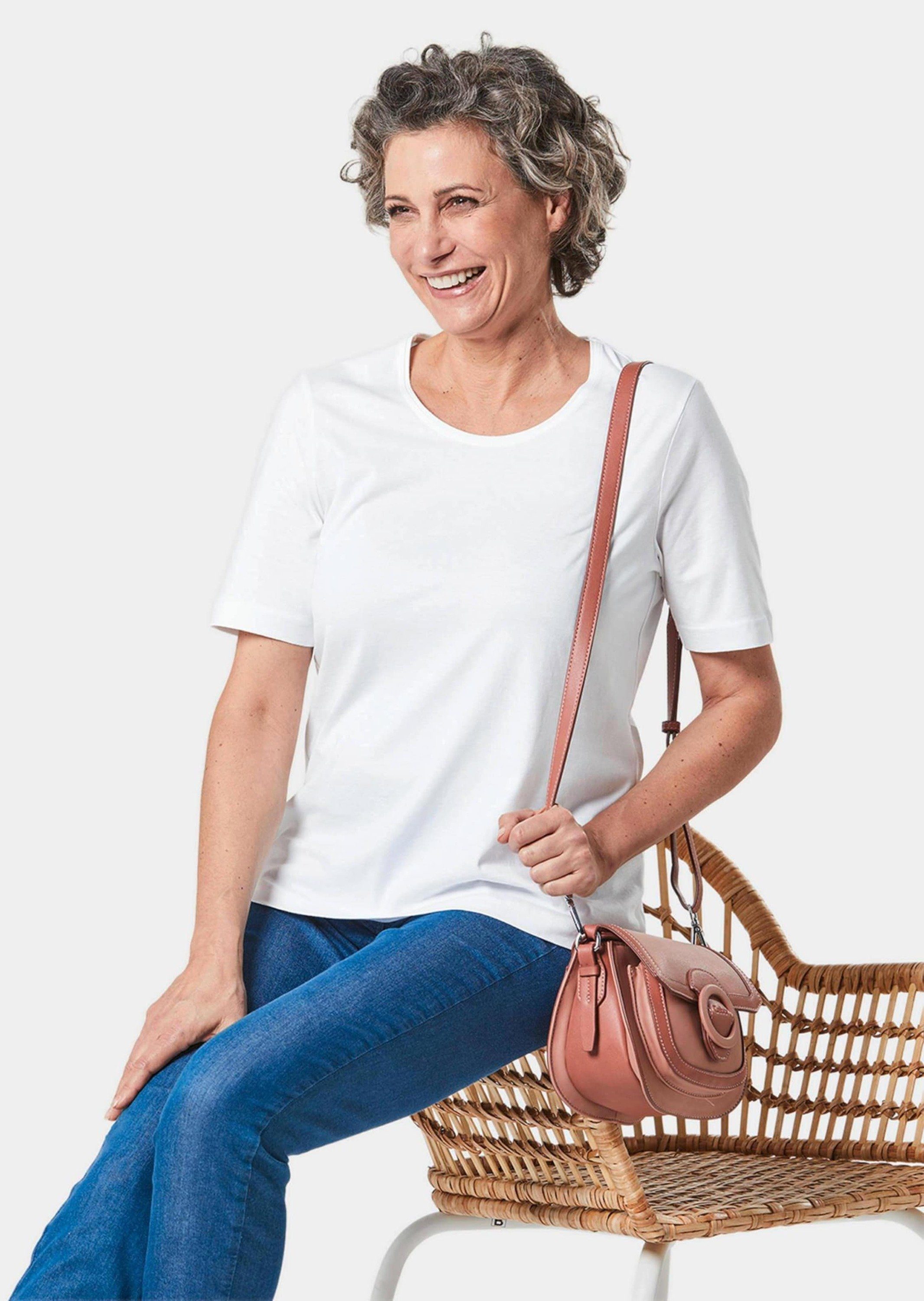 GOLDNER T-Shirt Basic Baumwollshirt mit kurzem Arm Rundhals-Shirt, hüftlang, aus reiner Baumwolle