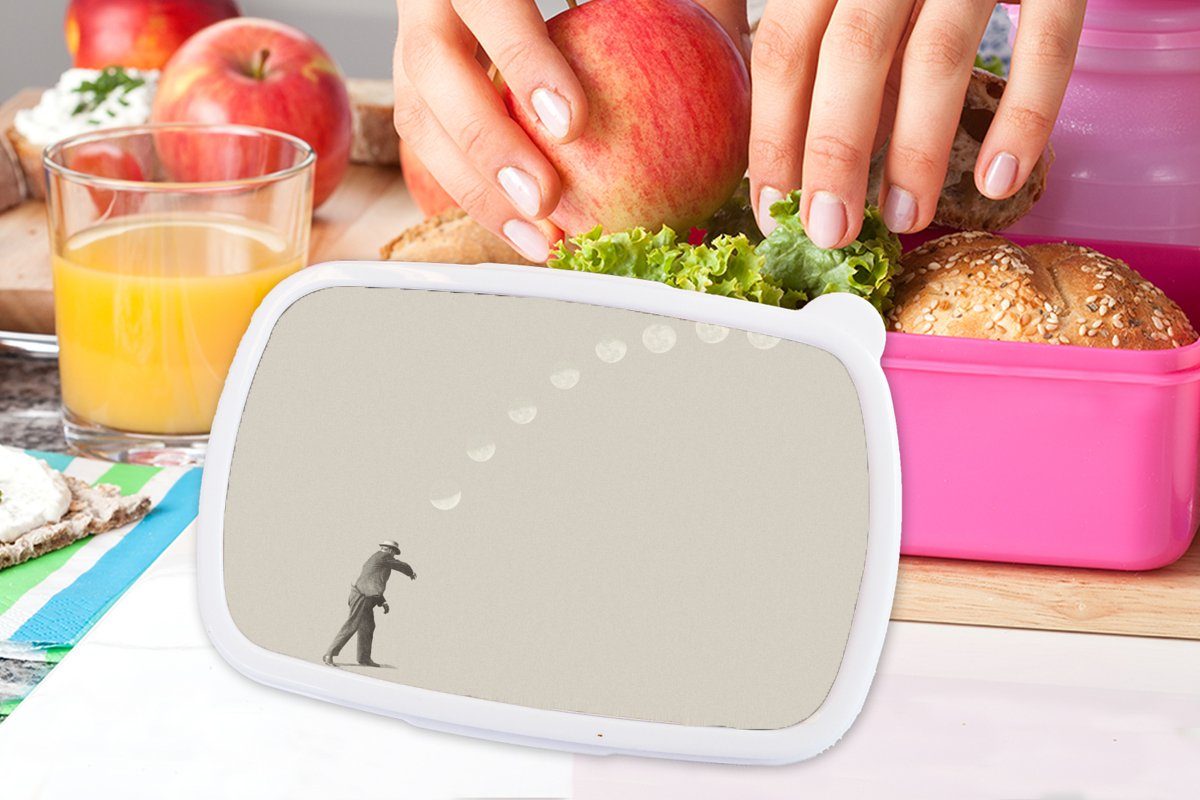 MuchoWow Lunchbox Jahrgang rosa Brotdose Brotbox Mensch, Erwachsene, Snackbox, Kunststoff (2-tlg), Kinder, - für - Mond Mädchen, Kunststoff