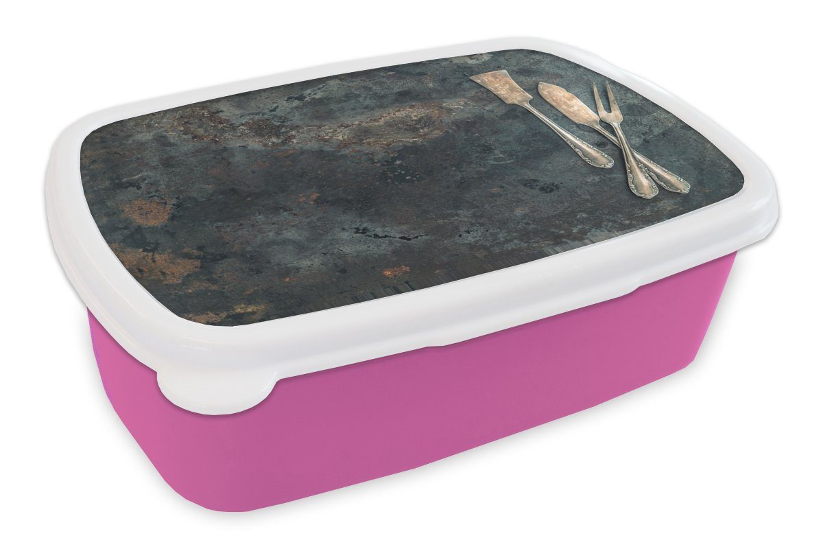 MuchoWow Lunchbox Küchenutensilien - Vintage - Rustikal, Kunststoff, (2-tlg), Brotbox für Erwachsene, Brotdose Kinder, Snackbox, Mädchen, Kunststoff rosa
