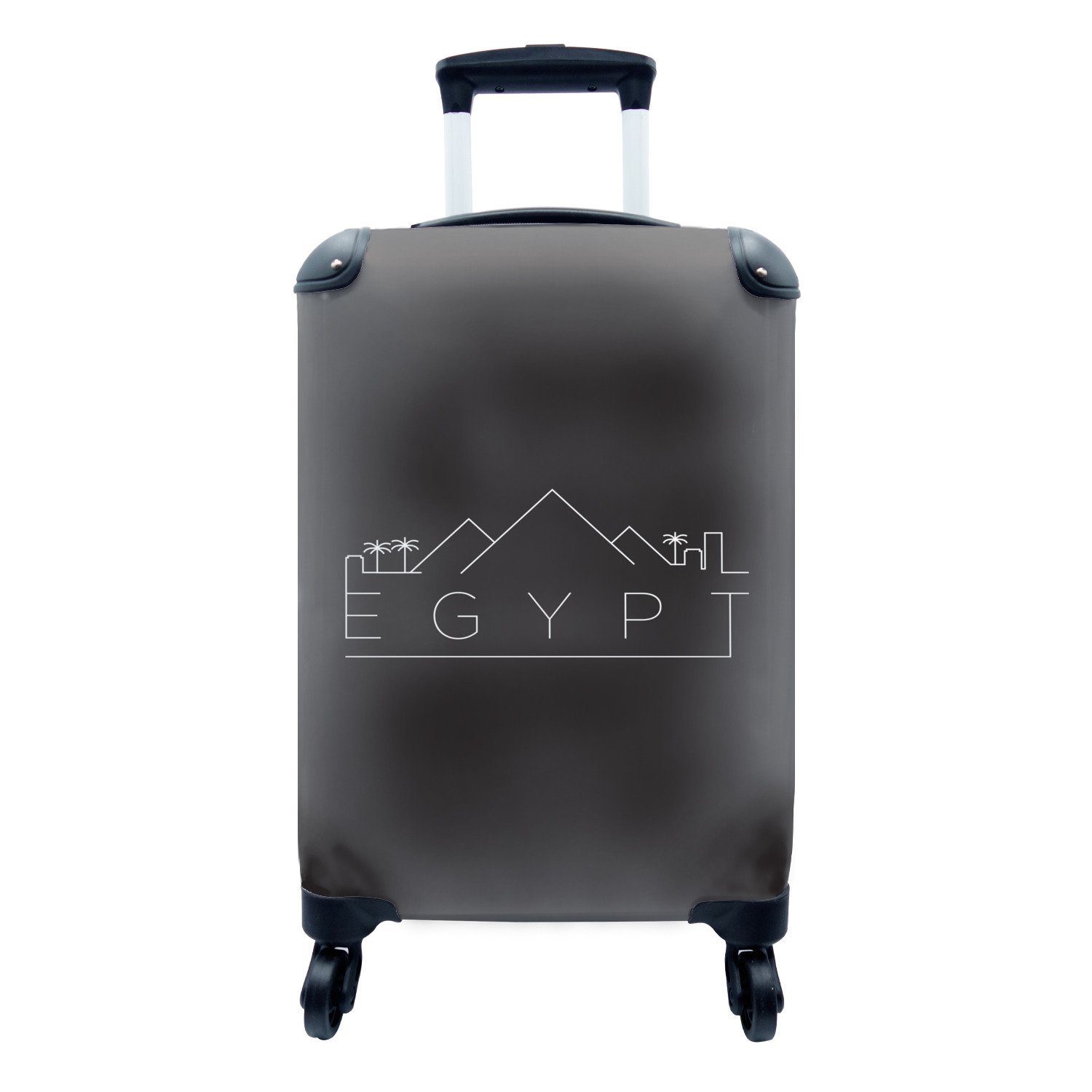 MuchoWow Handgepäckkoffer Skyline "Ägypten" weiß auf schwarz, 4 Rollen, Reisetasche mit rollen, Handgepäck für Ferien, Trolley, Reisekoffer