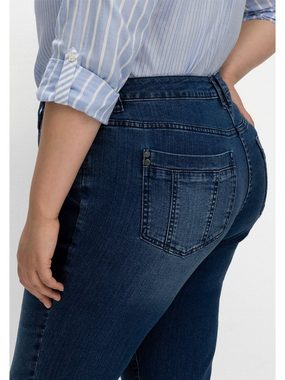 Sheego Stretch-Jeans Große Größen mit Patch-Optik und Fransensaum