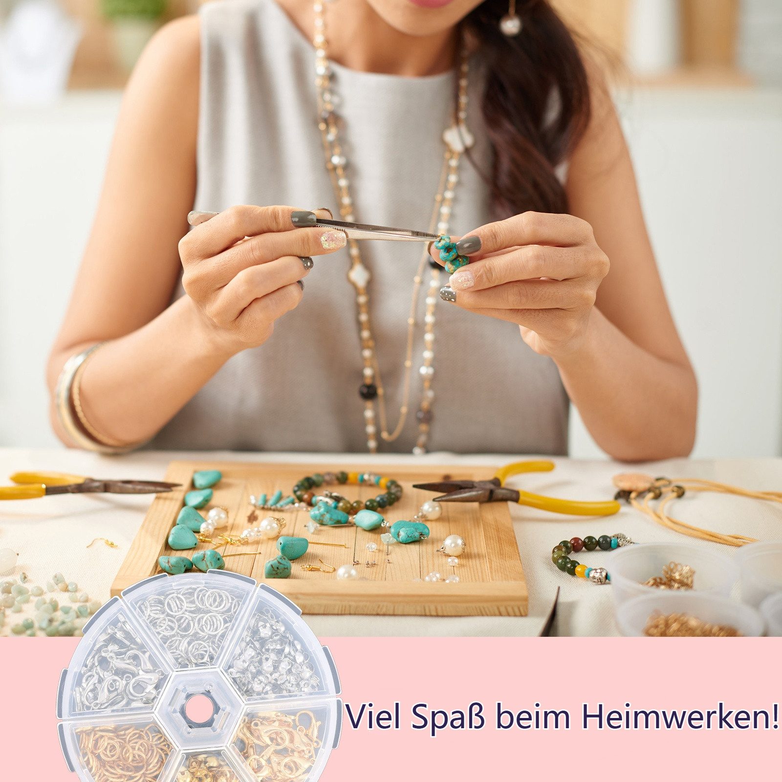 BlingBin Bastelperlen Kettenverschluss, 464 Stück Verschlüsse für Armbänder Set, (1 Set 464-tlg), Glänzend, nicht leicht zu verblassen, wasserdicht