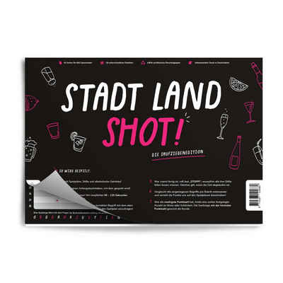 Pihu Spiel, Trinkspiel »STADT LAND SHOT«, Gedruckt in Deutschland, 100% Recyceltes Papier, Partyspiel