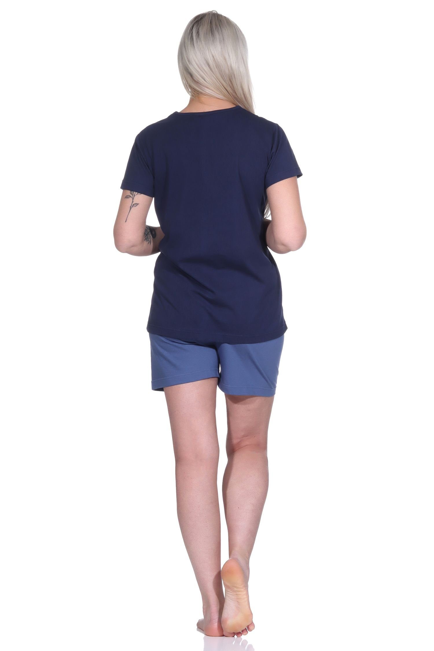 Front-Print Pyjama 905 - Schlafanzug tollem Damen Normann marine RELAX mit 10 by Shorty kurzarm 122