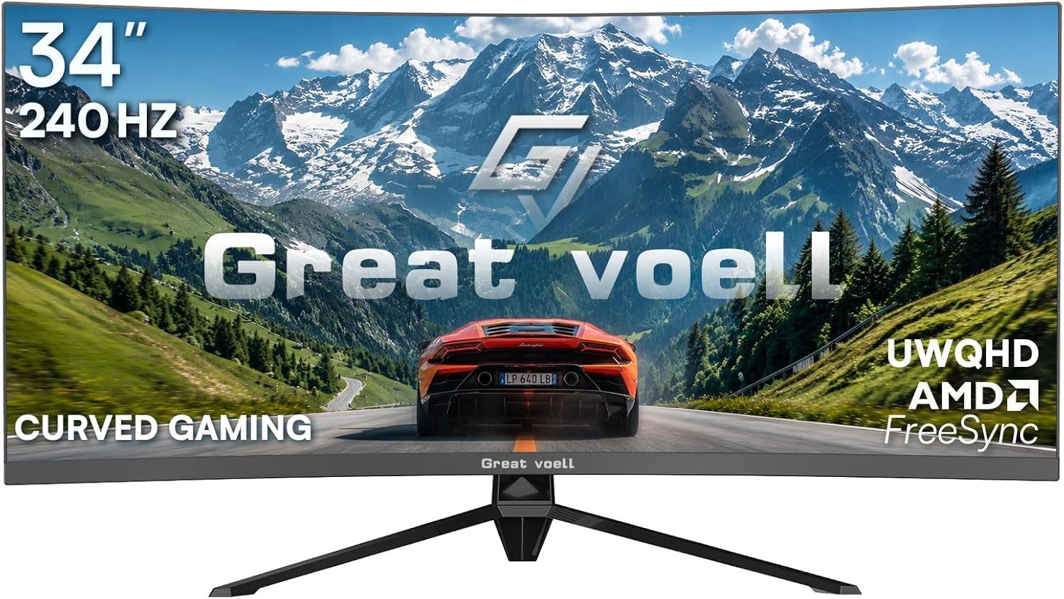 Great Voell 34 Zoll 1440p UWQHD Monitor 240Hz E-sport Curved-Gaming-Monitor (86 cm/34 ", 3440 x 1440 px, UWQHD, 1 ms Reaktionszeit, 240 Hz, VA LED, HDR, PIP/PBP, 240Hz)