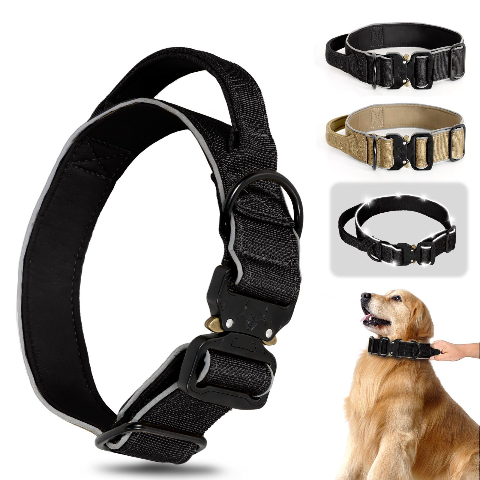 DAITORE Hunde-Halsband Halsband mit Metallschnalle für Hunde Khaki / Schwarz von DAITORE