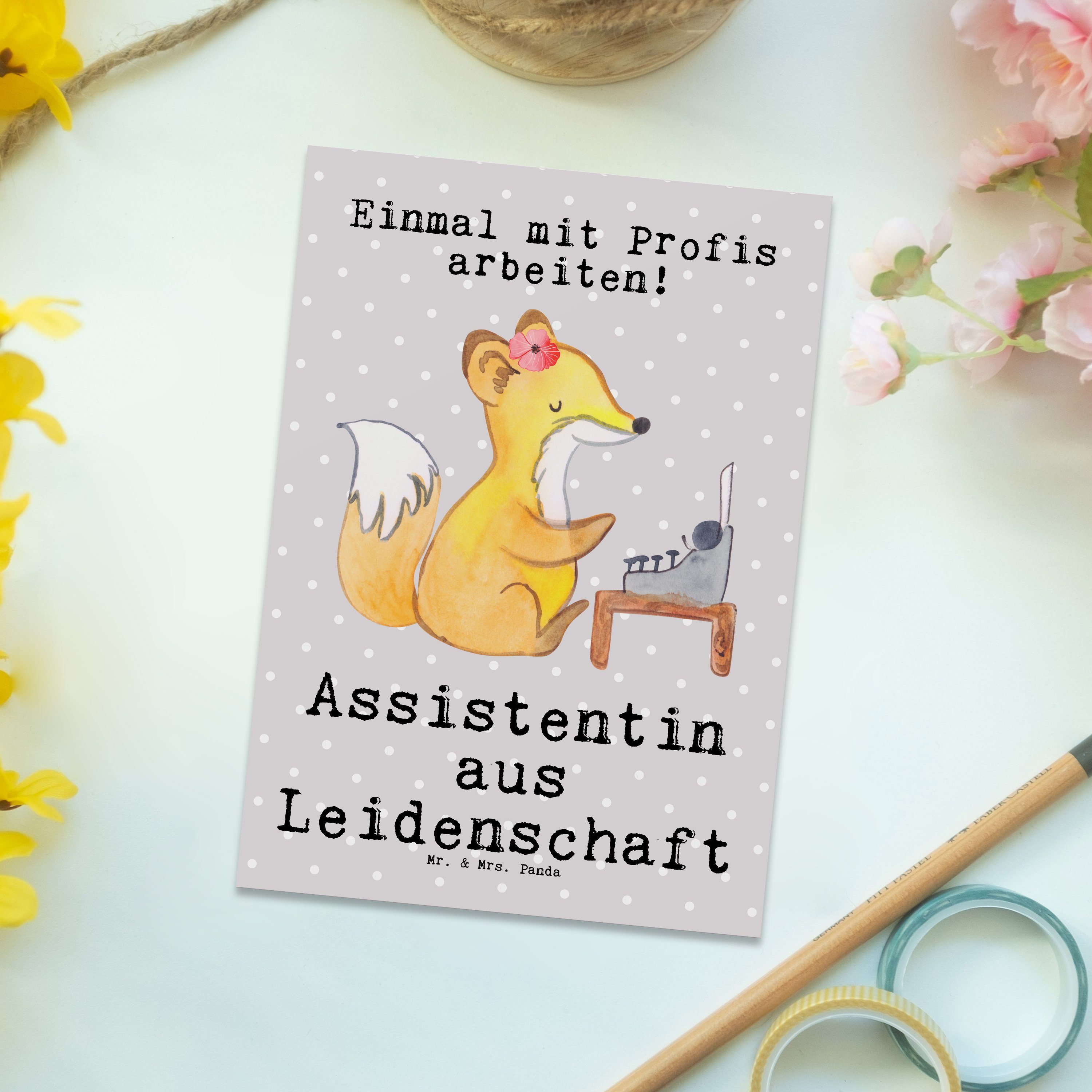 Panda Geschenk, Leidenschaft aus Assistentin Grau & Pastell Postkarte Mrs. - Ansichtskarte - Mr.