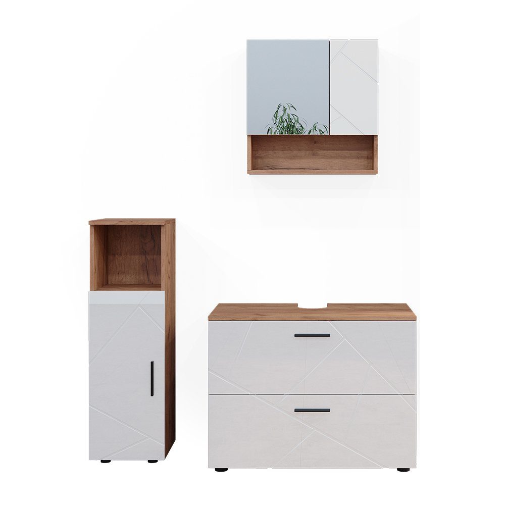 Vicco Badmöbel-Set Irma, Eiche/Weiß Hochglanz, 3 günstig online kaufen