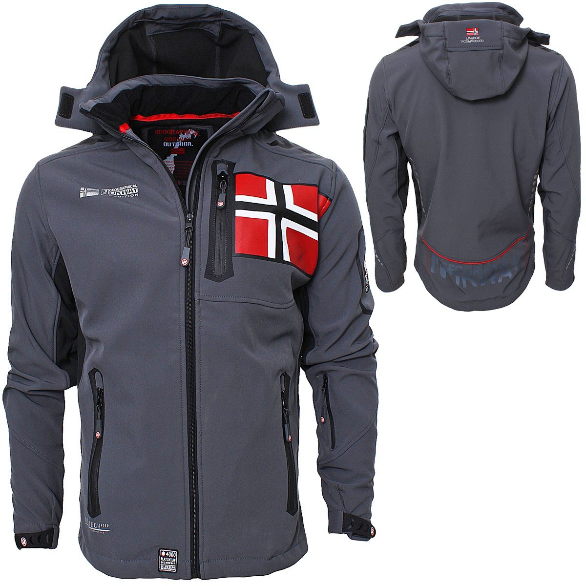 Flage Geographical Größen Softshelljacke Geographical Großen Norwegen Rova in Softshelljacke Grau auch Kapuze, erhältlich, mit Norway Herren abnehmbarer Norway