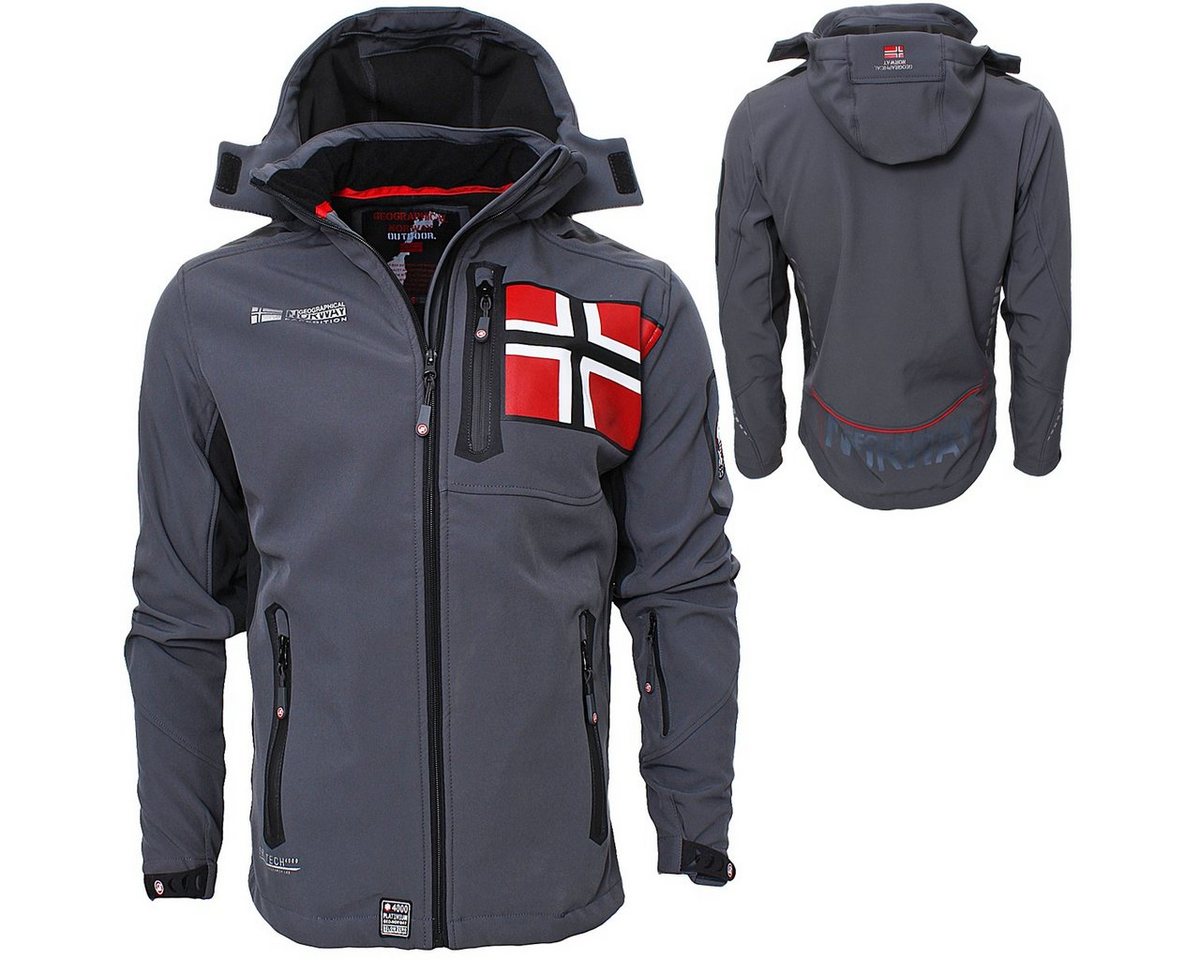 Geographical Norway Softshelljacke Herren Softshell Freizeitjacke Sport Outdoor Wander Trekking Jacke in Unifarbe, mit Kapuze, mit abnehmbarer Kapuze, mit Stehkragen