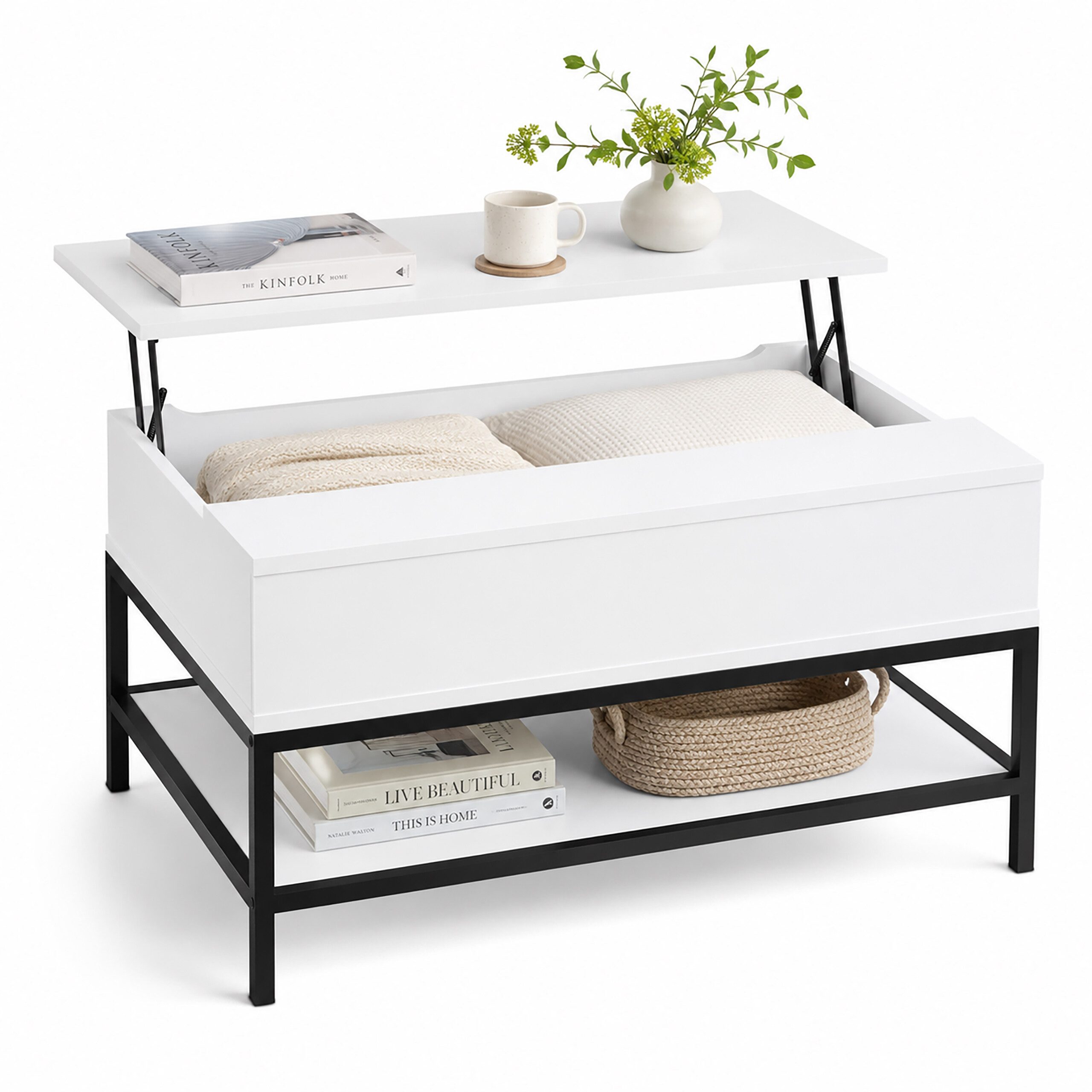 relaxdays Couchtisch Aufklappbarer Couchtisch, B