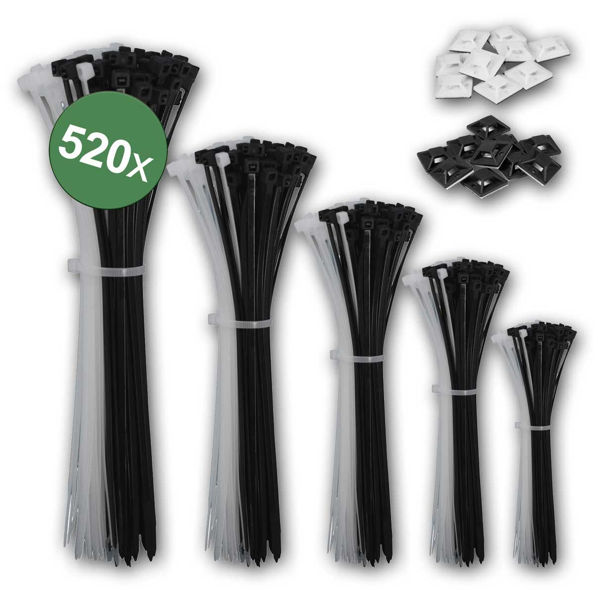 world-trading-net Kabelbinder Kabelbinder Set 10-30cm weiß/schwarz, 520-teilig