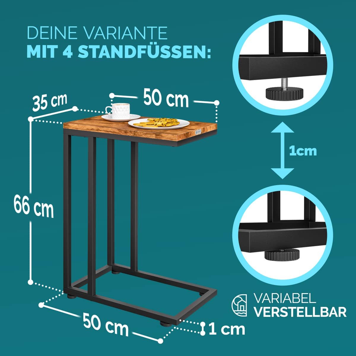 Casaria Beistelltisch, mit 4 Rollen 2 Bremsen 50x35x70cm 40kg Belastbarkeit Kippsicher Stabil