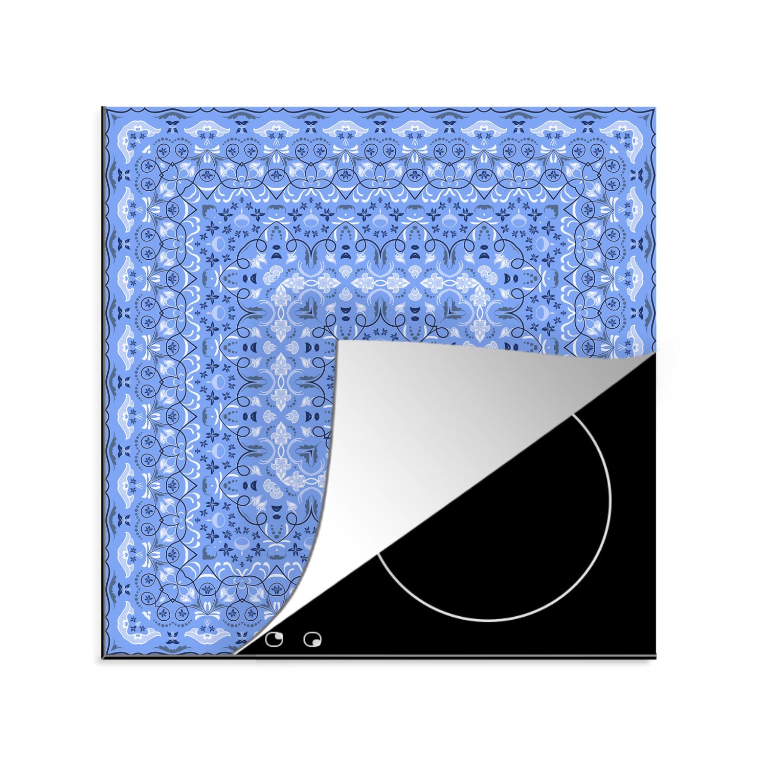 MuchoWow Herdblende-/Abdeckplatte Persischer Teppich - Muster - Blau, Vinyl, (1 tlg), 78x78 cm, Ceranfeldabdeckung, Arbeitsplatte für küche