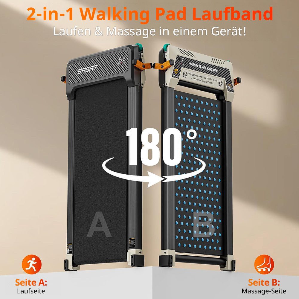 Akluer Laufband 520A-A Doppelseitiges Laufband mit Shiatsu-Massage, 1-6 km/h, 2.5HP Motor, 150 kg maximale Kapazität, LED-Anzeige und Fernbedienung