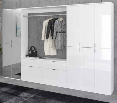 xonox.home Garderoben-Set ProjektX, (Komplett-Garderobe in weiß Hochglanz, 273 x 193 cm), variable Inneneinteilung