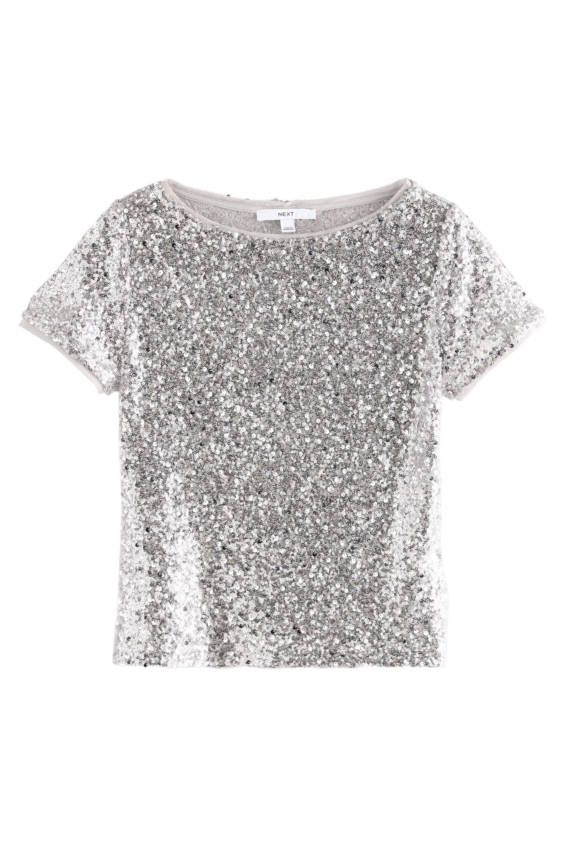 Next Paillettenshirt Kurzarmshirt mit Pailletten und günstig online kaufen