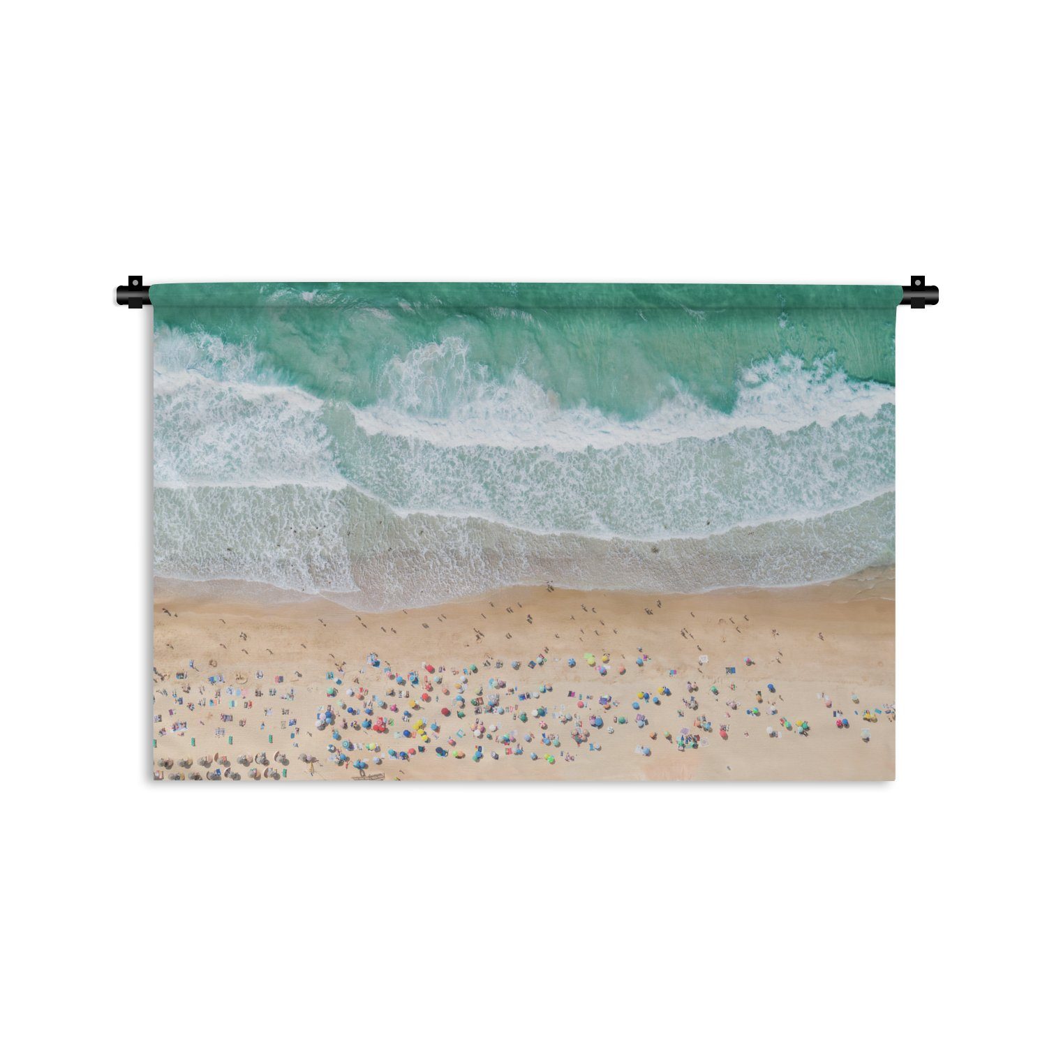 MuchoWow Wanddekoobjekt Meer - Strand - Sonnenschirme - Wasser - Sommer, Wanddeko für Wohnzimmer, Schlafzimmer, Kleid, Wandbehang, Kinderzimmer