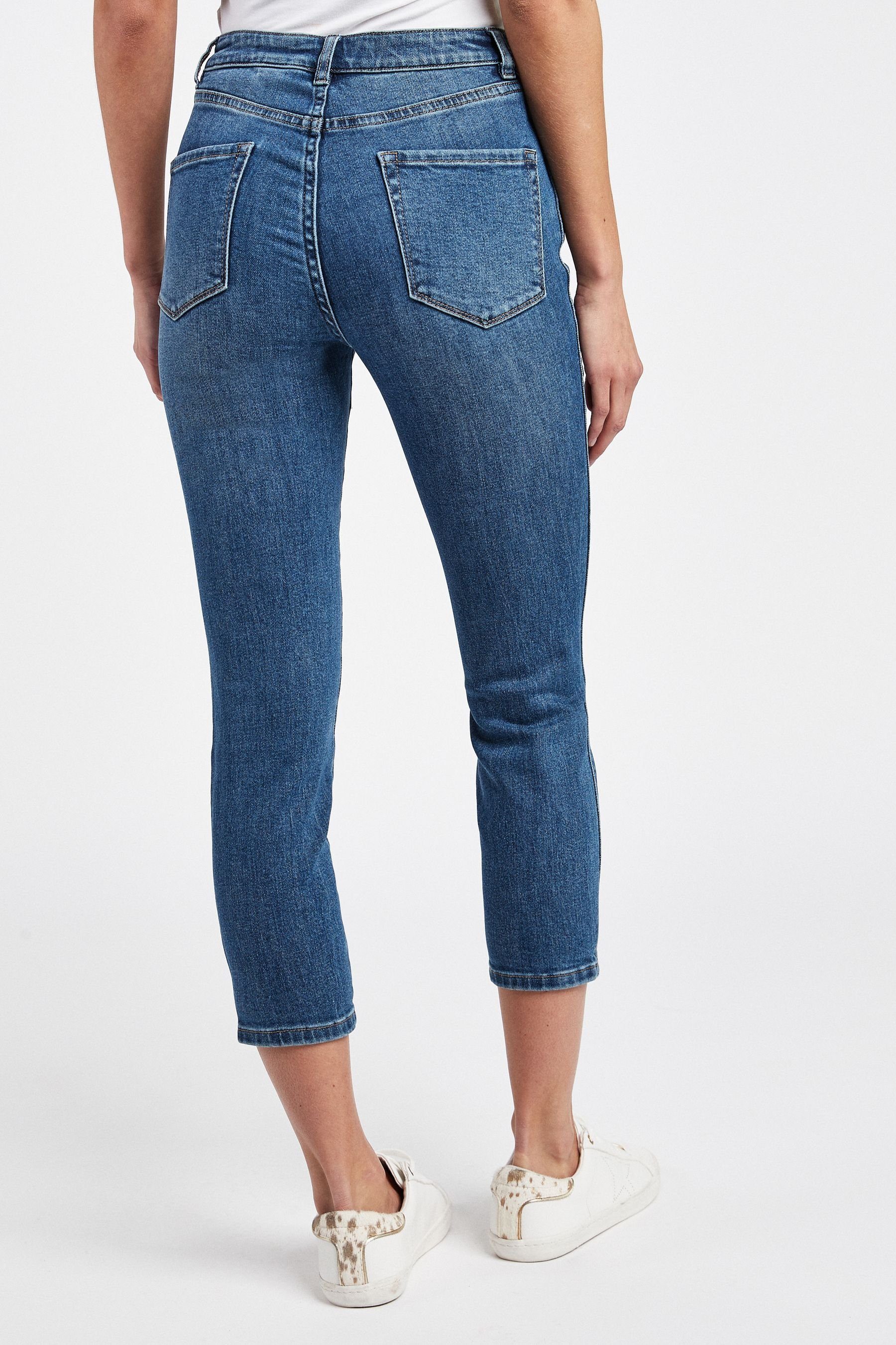 Next Caprijeans Cropped Denim Mid (1-tlg) Skinny-Jeans Blue