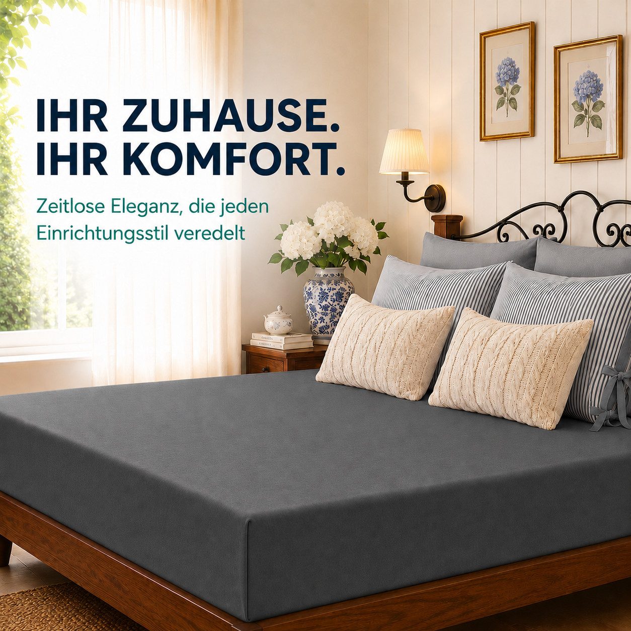 Komfortec Spannbettlaken Premium Jersey Bettlaken 90x200, 140x200, 160x200, 180x200, 200x200 cm, 100% Baumwolle (135g/m), Gummizug: Rundum, (1 Stück), OEKO-TEX® Standard 100, für Matratzen bis 25 cm Höhe, Hotelqualität