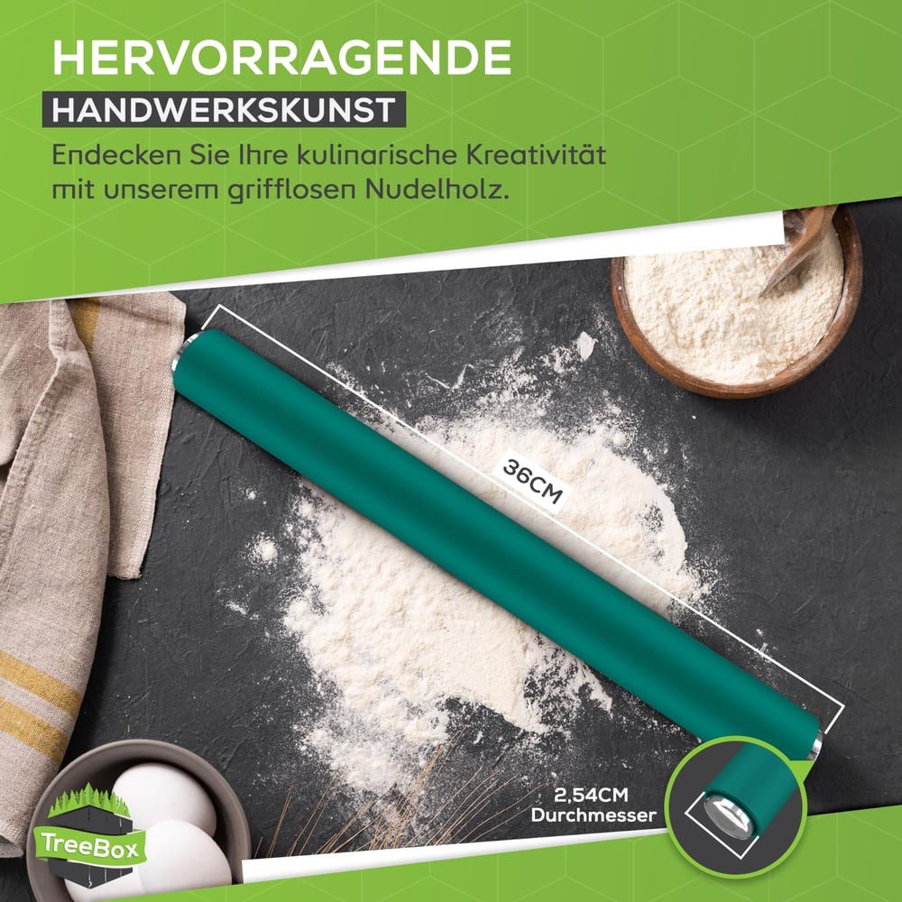 Treebox Nudelholz Teigroller aus Silikon - Cyan Silikon/Edelstahl, Silikonroller