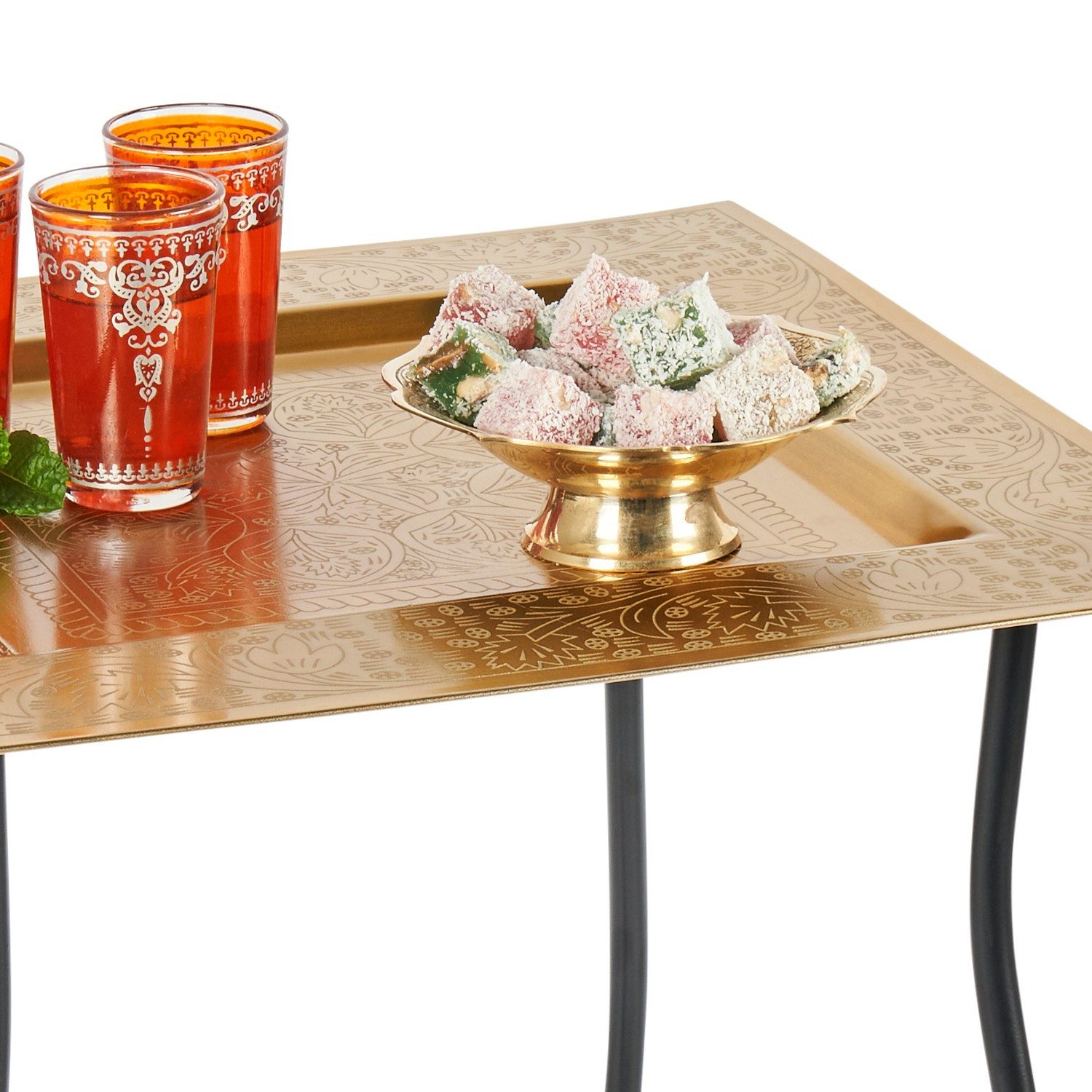 Marrakesch Orient & Mediterran Interior Beistelltisch Table d’appoint Sule en métal doré et noir, carrée pliante, 42 cm (1-St), Handarbeit – Bild 5 von 5