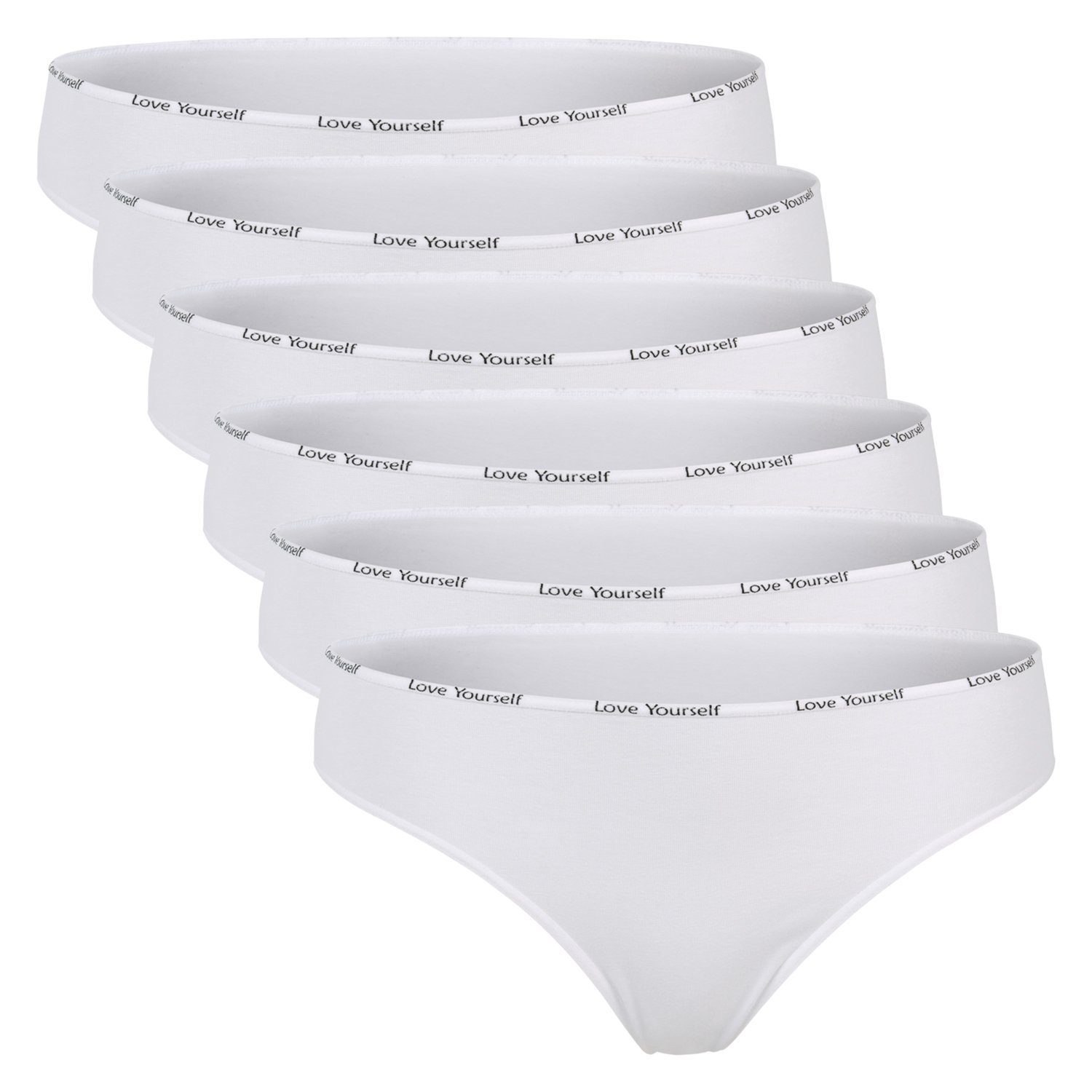 Tanga Damen Tanga (6er Pack) mit Ziergummi "Love Yourself"