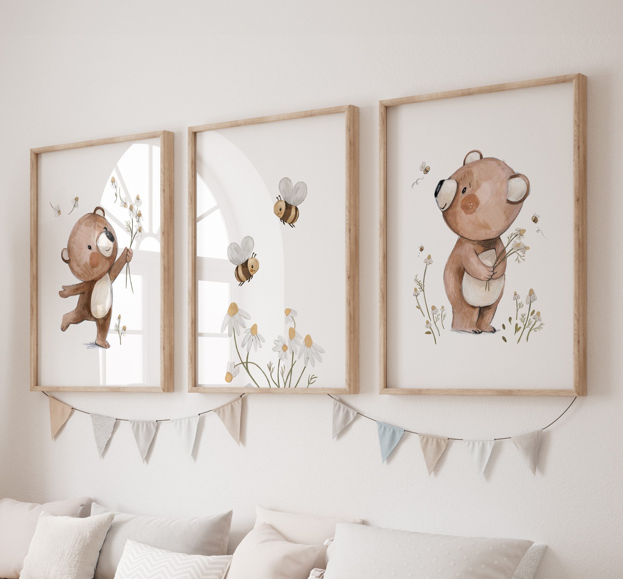 Pipapier Poster 3er Posterset "Bären und Bienen" Kinderzimmer, Bilderset, B günstig online kaufen