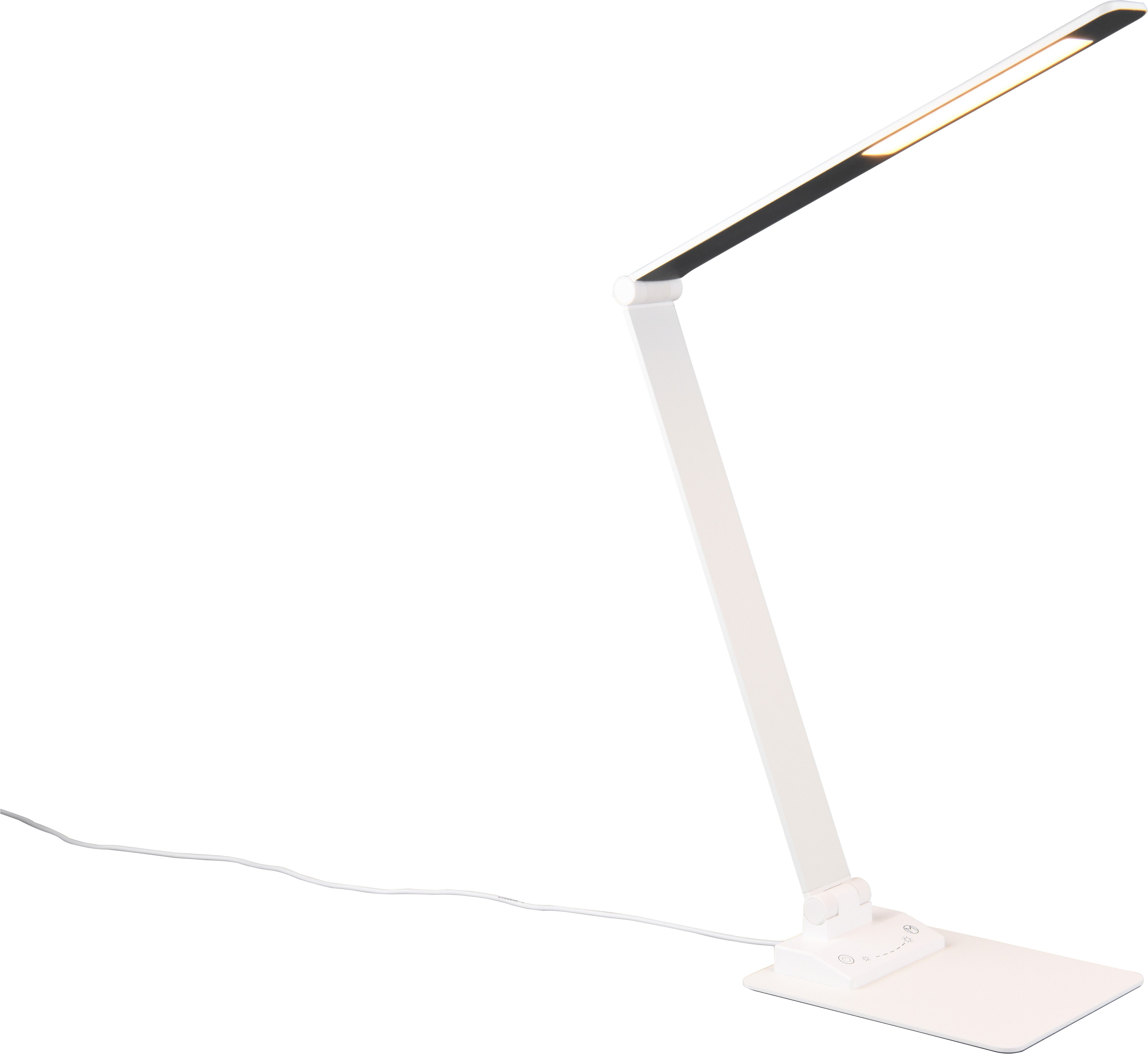 TRIO Leuchten LED Schreibtischlampe TRAVIS, LED Leselampe 6,5W 650 Lumen CCT Lichtfarbe 3000/5000/6500K, Dimmfunktion, USB-Anschluss mit Ladefunktion, LED fest integriert, Farbwechsler, mit USB-A und USB-C Ladeanschluss, kippbar dimmbar Höhe max 72cm