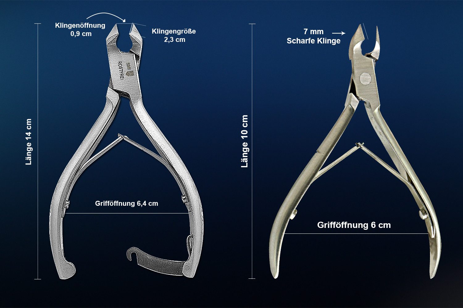 SMI Nagelzange Fußpflege Kopfschneider Nagelhautzange Nagelhautschieber Eckenheber, 5-tlg., mit Nagelheber Fußpflege set
