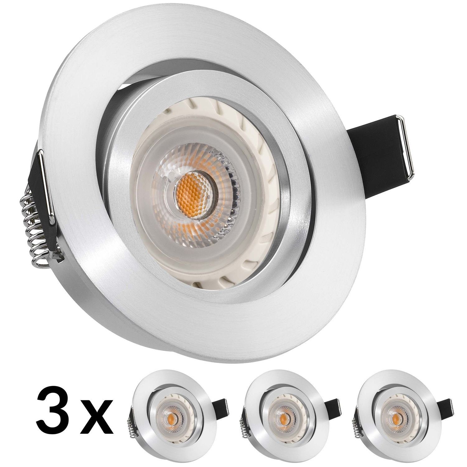 LED Einbaustrahler mit Set GU10 LED Einbaustrahler LED matt Aluminium LEDANDO Markenstrahler 3er