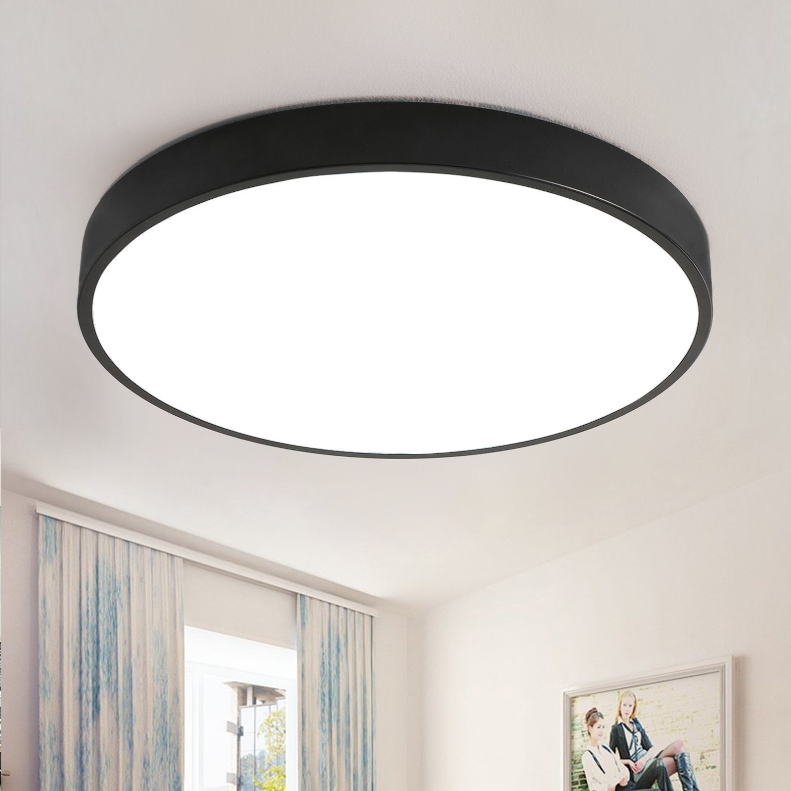 style home Deckenleuchte LED Deckenlampe, 24W, Ø30*4cm, Warmweiß 3000K, Lampe für Wohnzimmer Schlafzimmer Küche Büro Diele Flur, Schwarz