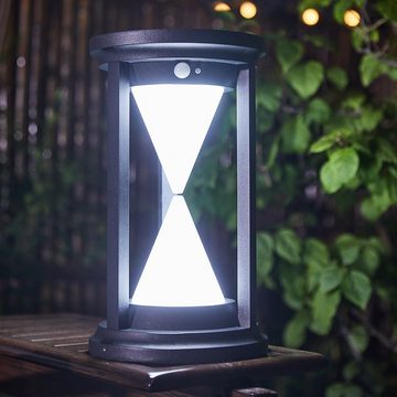 Arnusa LED Solarleuchte Sockelleuchte Sanduhr 35x20 cm Wegeleuchte Gartenleuchte 360lm, Bewegungsmelder, LED fest integriert, Warmweiß, Neutralweiß, Kaltweiß, Farbeinstellung und Bewegungsmelder