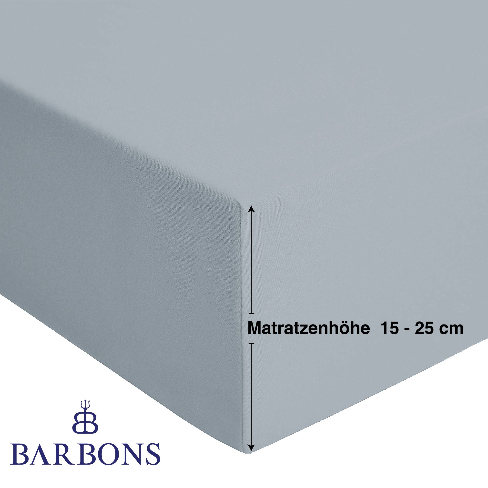 BARBONS Spannbettlaken Jersey Bettlaken, 145 g/m² Spannbetttuch, bis zu 25cm Höhe, Topper, Jersey aus 100% Baumwolle, Gummizug: rundum, (1 Stück), Rundumgummi, Atmungsaktiv